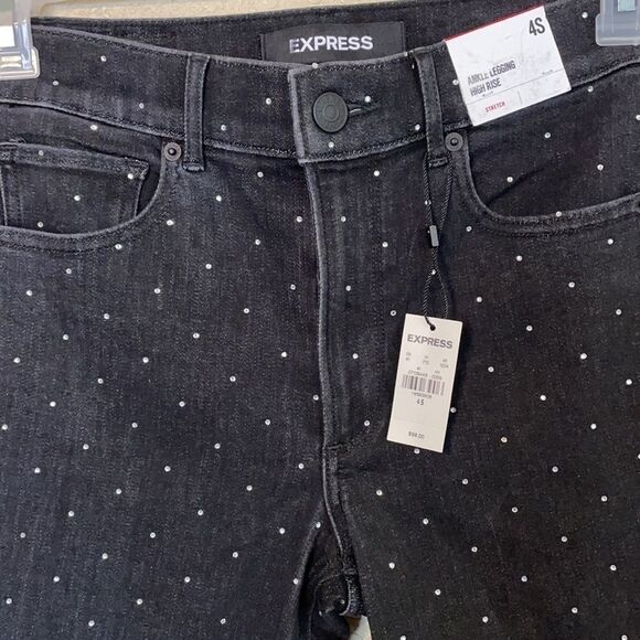 Express Black Rhinestone High Rise Ankle Skinny Jeans 4 Short NWT - Picture 4 of 5